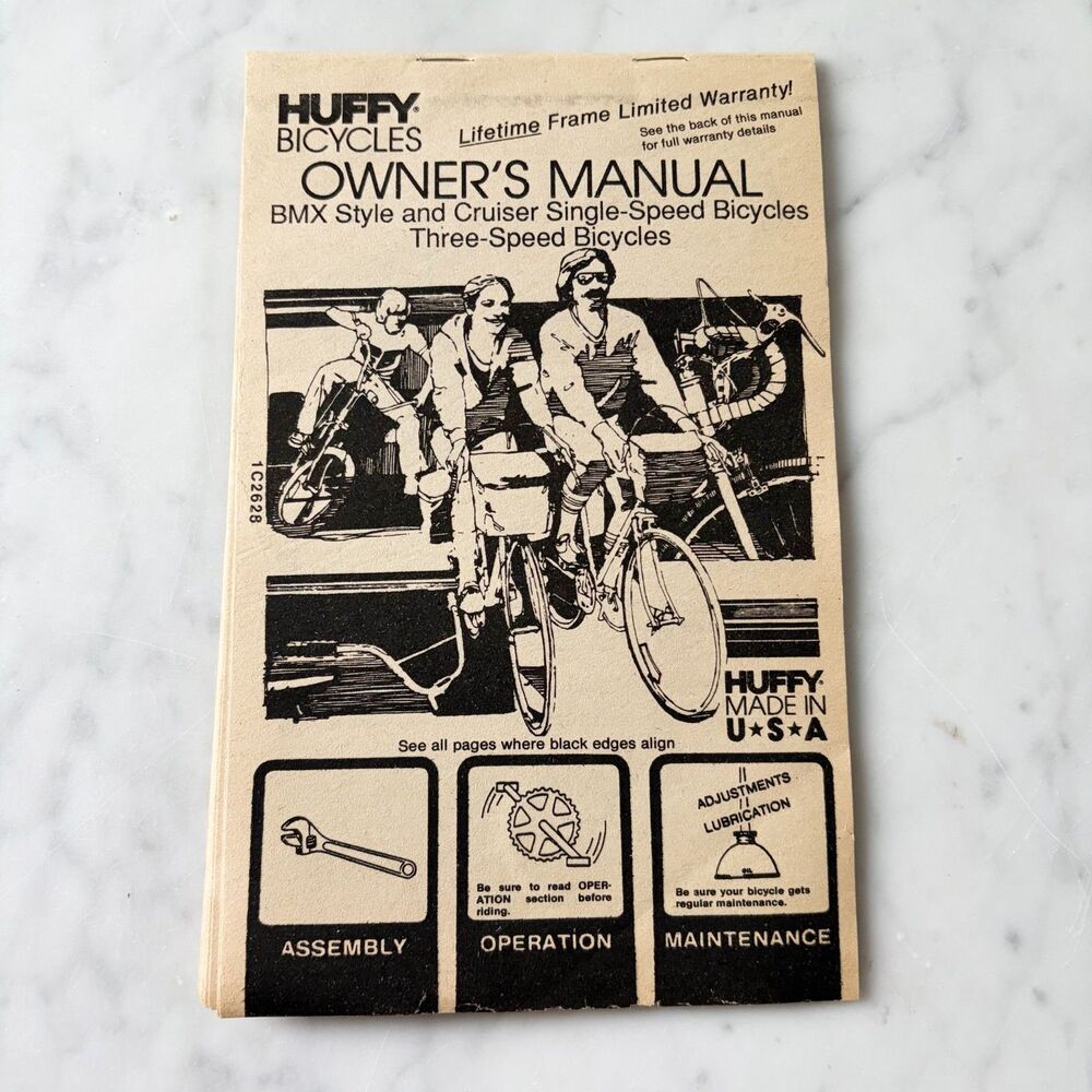 Vintage 1986 Huffy BMX Style Bicycle Owner's Manual Cruiser 3-Speed Warranty